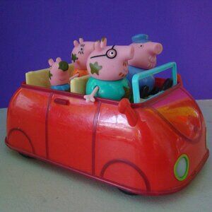 SALE:Peppa Pig Deluxe Sounds Lights Rolls Family Red Car With 4 Figures WORKS!